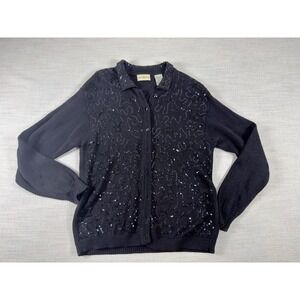 Jaclyn Smith Black Sequin Beaded Bow Cardigan Sweater Womens Medium Vintage